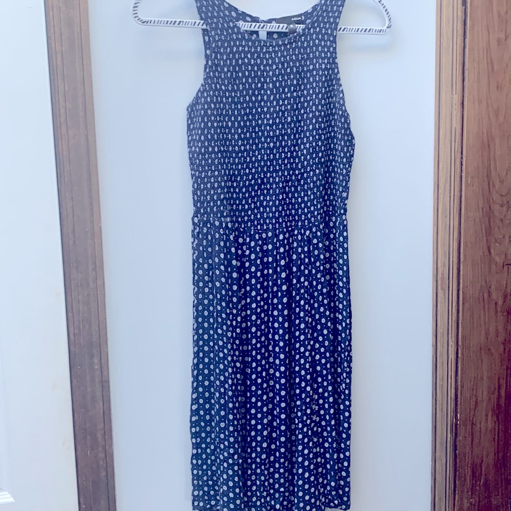 Aqua navy blue daisy print dress